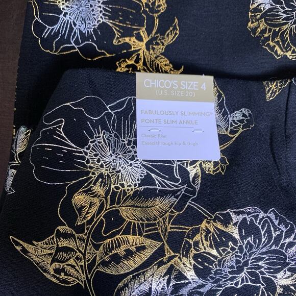 NWT Chico's Pants Womens Sz 4 (20) Fabulously Slim Black Lady Rose Ponte Pull-On - Picture 4 of 8